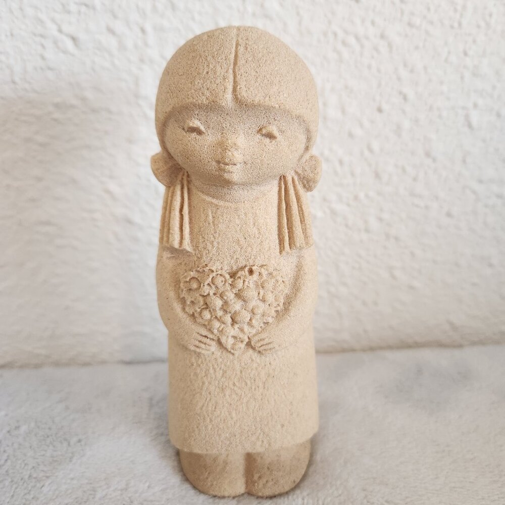 Stone Art Belgium Girl with Bouquet of Flowers Sculpture Figurine 6 inch high